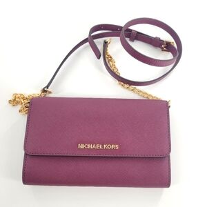 MICHAEL KORS Wallet‎ Saffiano Leather Purse Crossbody Clutch Jet Set Chain Strap